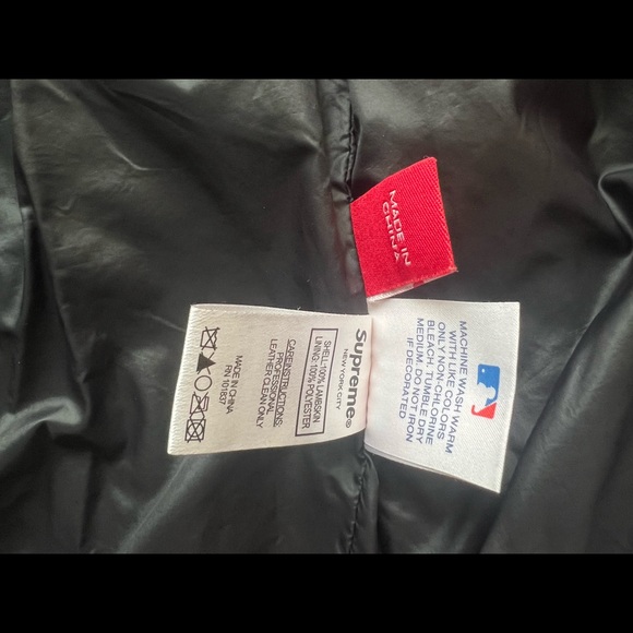 Supreme NewYork Yankees 47 brand LEATHER VARSITY JACKET 2015SS RED MLB M RARE - Picture 9 of 10